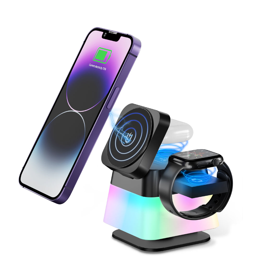 4 In 1 Rotatable Colorful Lighting Wireless Charger  Magnetic, iPhone, apple watch, and AirPods