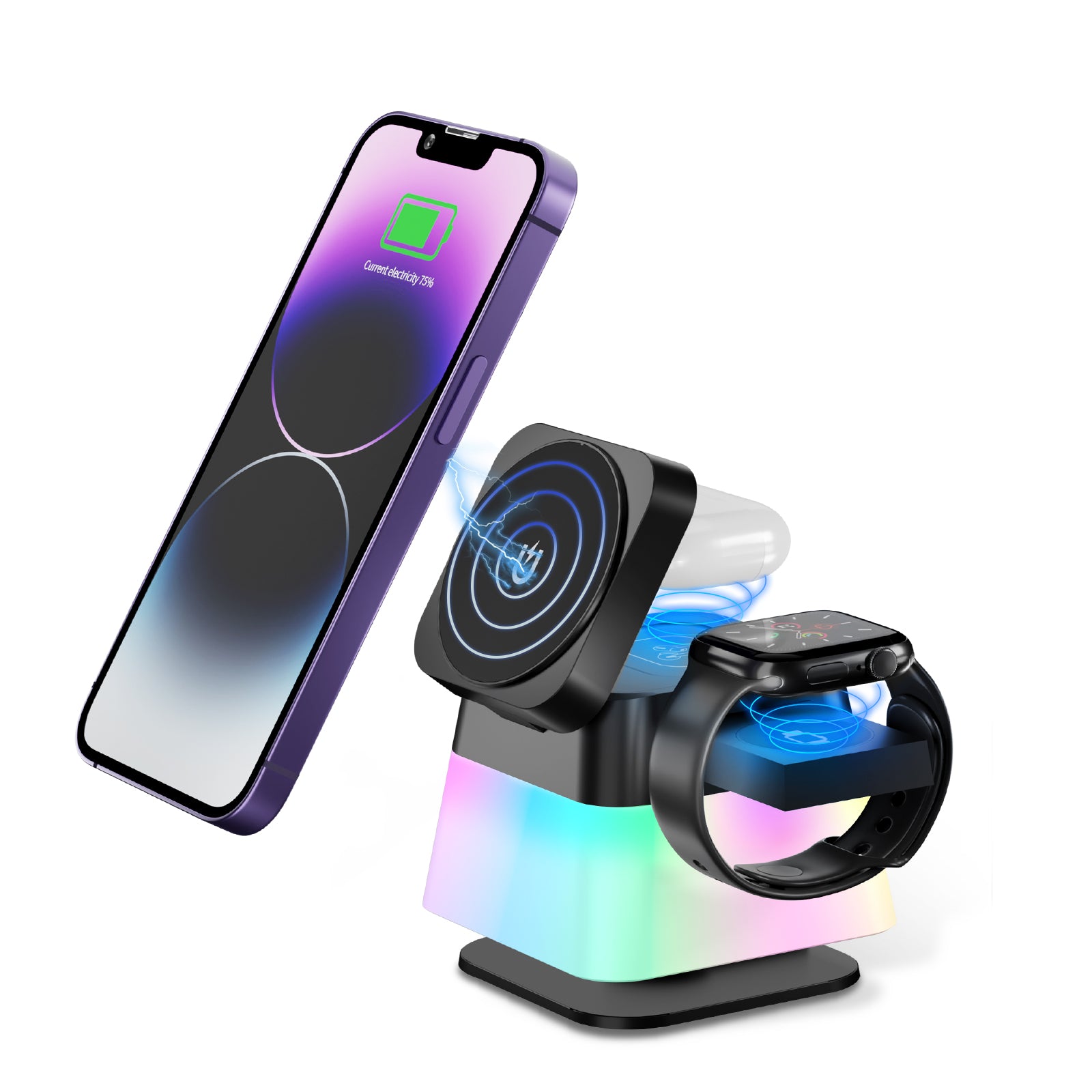 4 In 1 Rotatable Colorful Lighting Wireless Charger  Magnetic, iPhone, apple watch, and AirPods