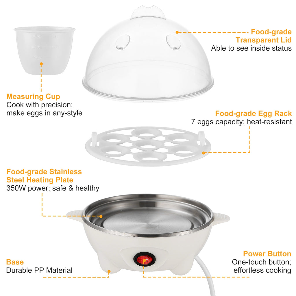 1Pc Electric Egg Cooker 7-Capacity Hard-Boiled Egg Maker With Auto-Off Measuring Cup For Hard Boiled Steamed Vegetables Seafood Dumplings