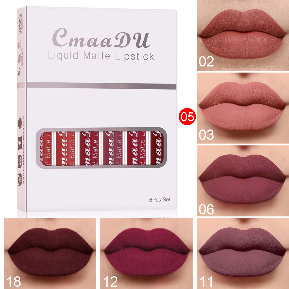 6 colors Of Matte Non-stick Cup Waterproof Lipstick Long Lasting Lip Gloss
