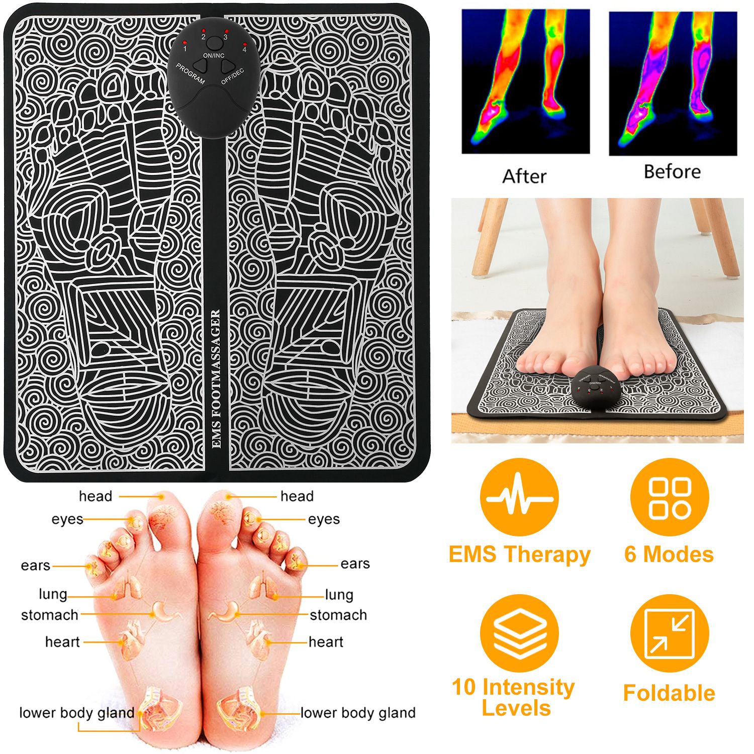 EMS Foot Massage Pad Electric Stimulator Massager Unit Rechargeable Leg Reshaping Muscle Battery Powered Type And Rechargeable Type Options