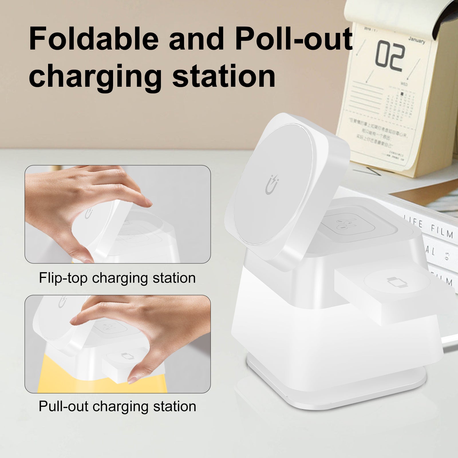 4 In 1 Rotatable Colorful Lighting Wireless Charger  Magnetic, iPhone, apple watch, and AirPods