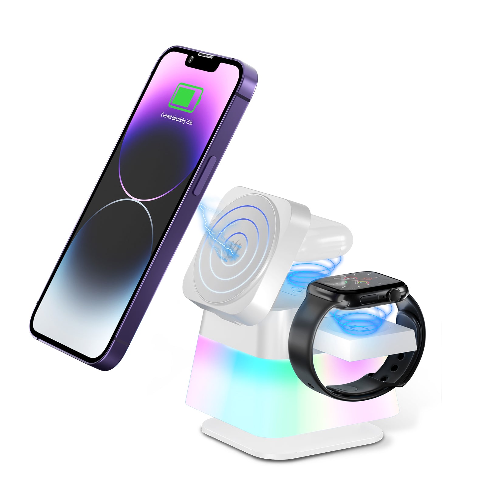 4 In 1 Rotatable Colorful Lighting Wireless Charger  Magnetic, iPhone, apple watch, and AirPods