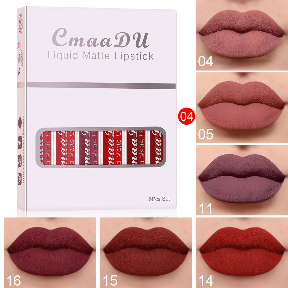 6 colors Of Matte Non-stick Cup Waterproof Lipstick Long Lasting Lip Gloss
