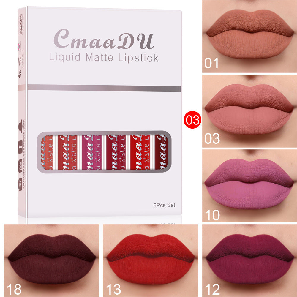 6 colors Of Matte Non-stick Cup Waterproof Lipstick Long Lasting Lip Gloss