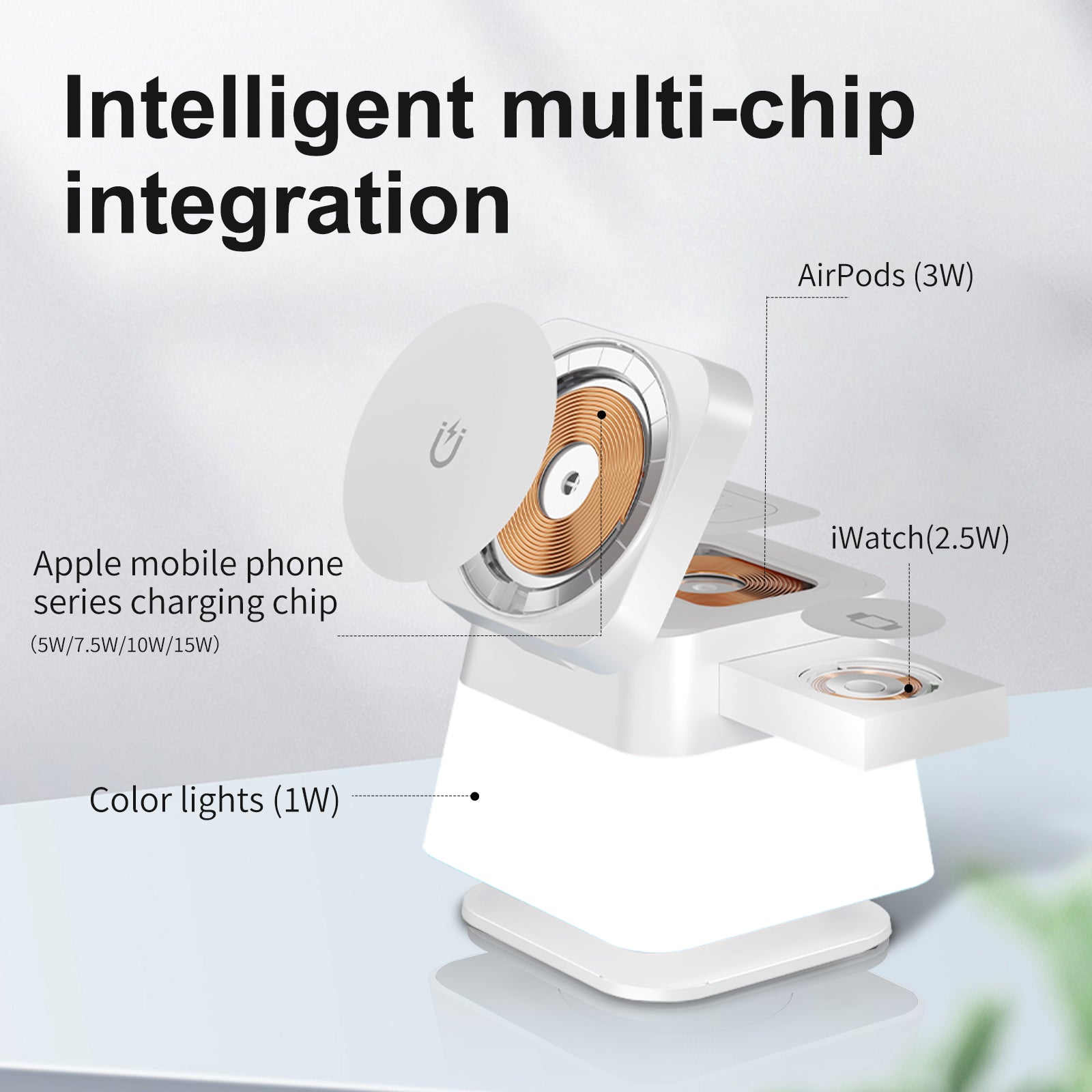 4 In 1 Rotatable Colorful Lighting Wireless Charger  Magnetic, iPhone, apple watch, and AirPods