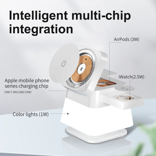 4 In 1 Rotatable Colorful Lighting Wireless Charger  Magnetic, iPhone, apple watch, and AirPods