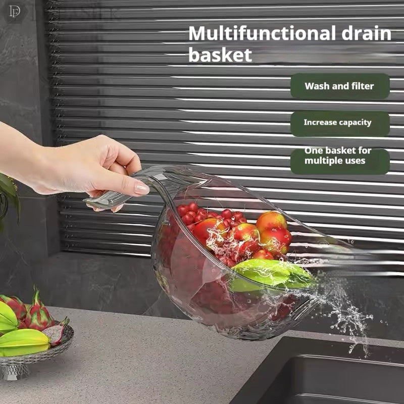 Multifunctional Drain Basket Rice Washing Blue Kitchen Vegetable Basin Sub Fruit Basket