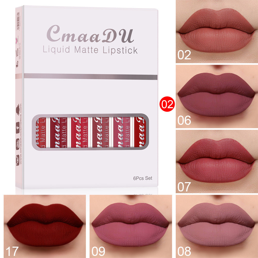 6 colors Of Matte Non-stick Cup Waterproof Lipstick Long Lasting Lip Gloss