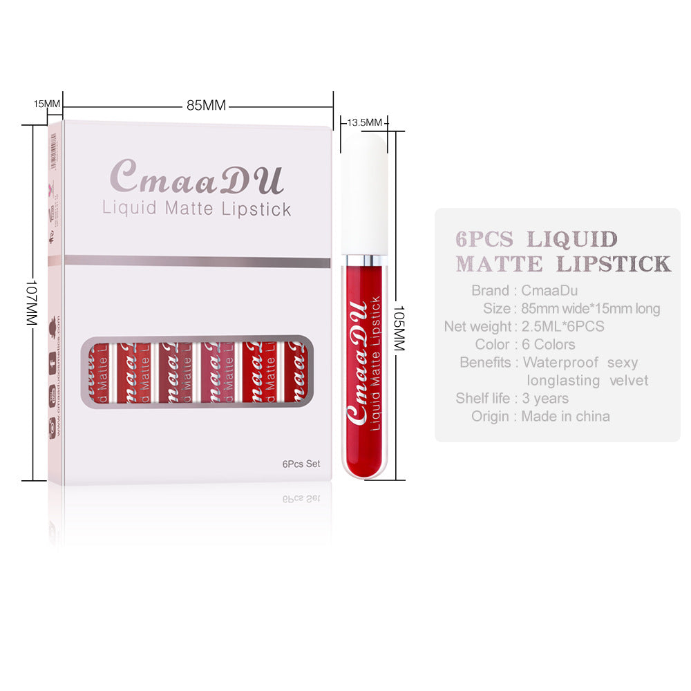 6 colors Of Matte Non-stick Cup Waterproof Lipstick Long Lasting Lip Gloss
