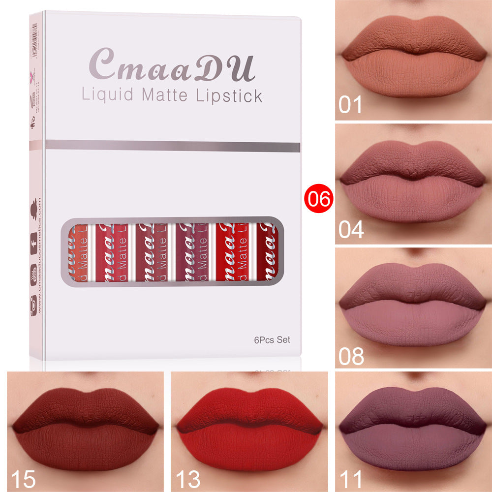 6 colors Of Matte Non-stick Cup Waterproof Lipstick Long Lasting Lip Gloss